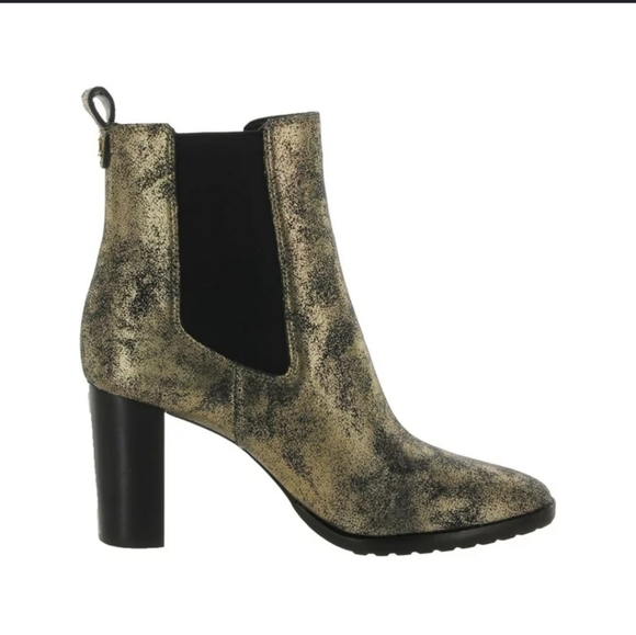 Lauren Ralph Lauren Mylah Metallic Golden Leather Booties Ankle Pull-On Sz 10 - Picture 3 of 17